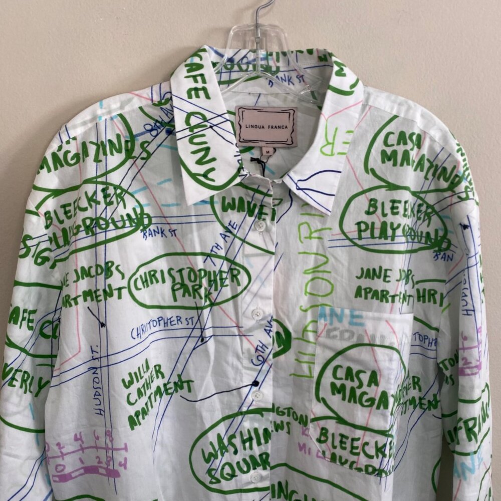 NEW Lingua Franca Bonsignor Button Down Shirt Map Print West Village Novelty M - Picture 5 of 11